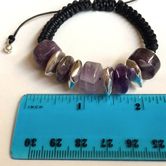 Silver Amethyst Stone Rope Bracelet Purple 6-9" - Picture 11 of 11